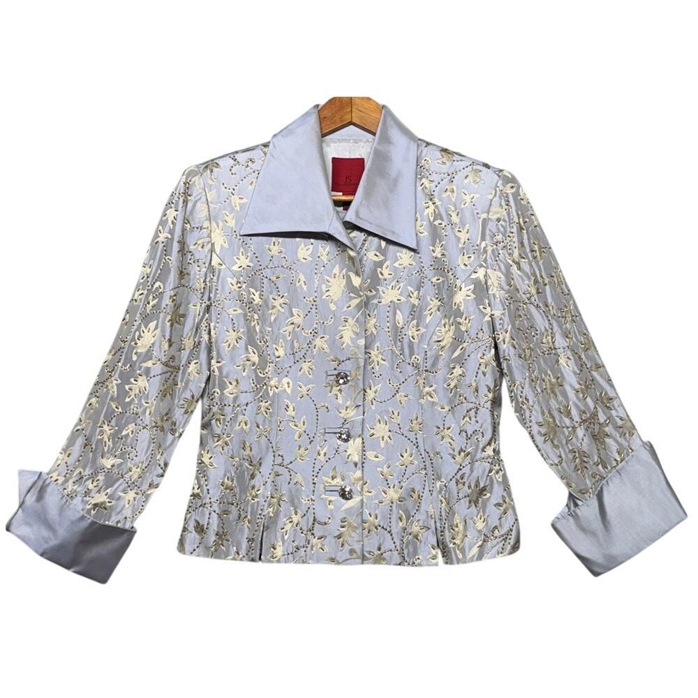 JS Collections Floral Silver Beaded Formal Evening Jacket Blazer Top Set Women 4